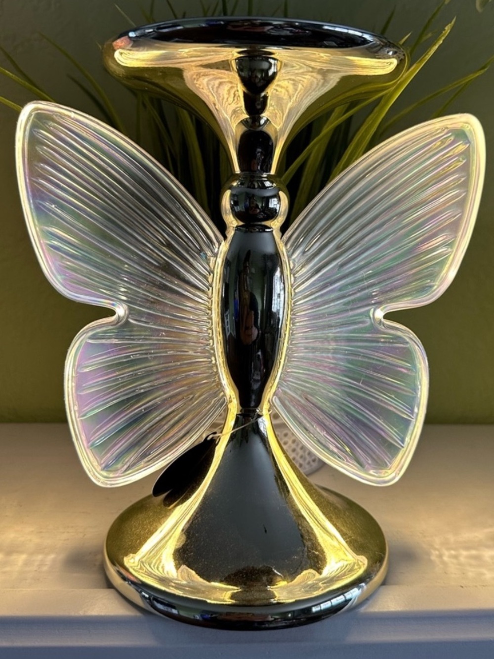 Bath and Body Works Iridescent Glass Butterfly Candle Holder -White/Gold